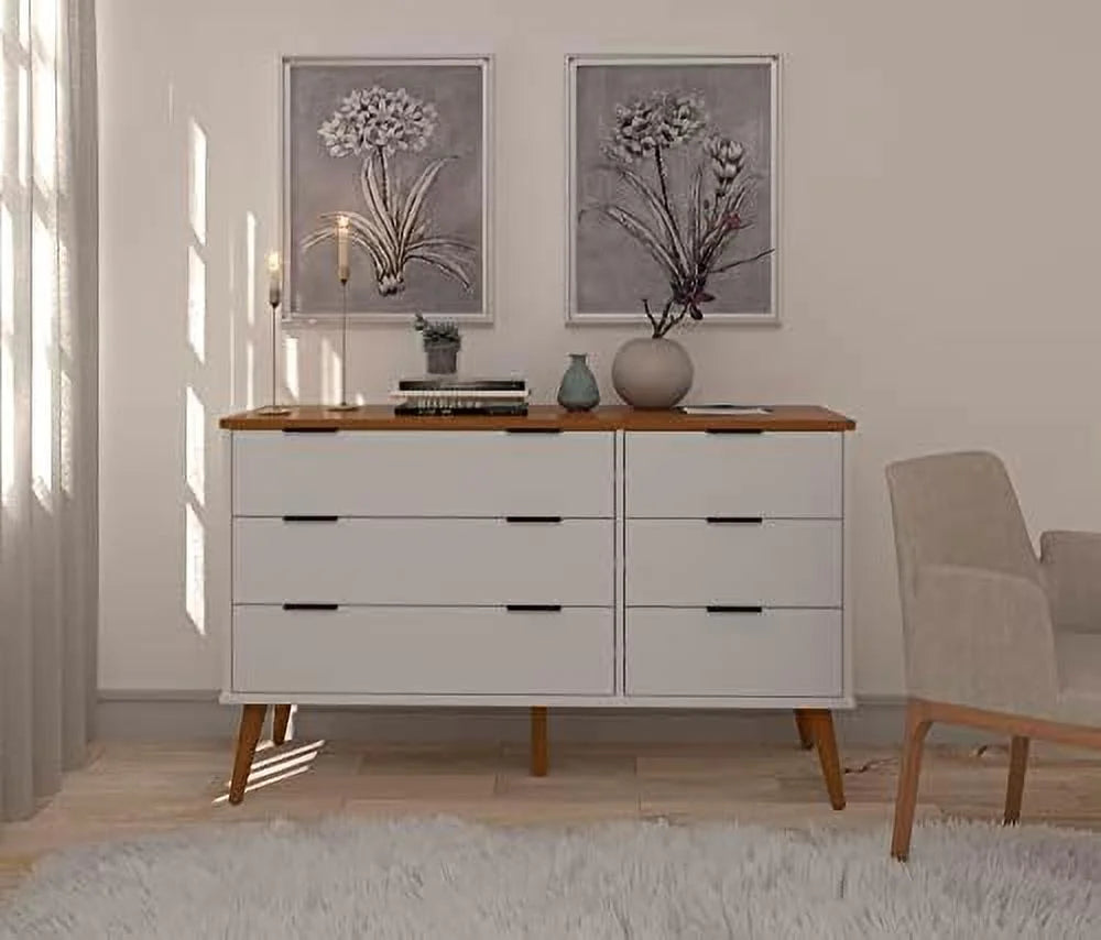 White 6 Drawer Solid Wood Double Dresser M661671