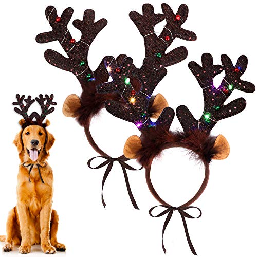 2 Pack Light Up Christmas Reindeer Headbands E873