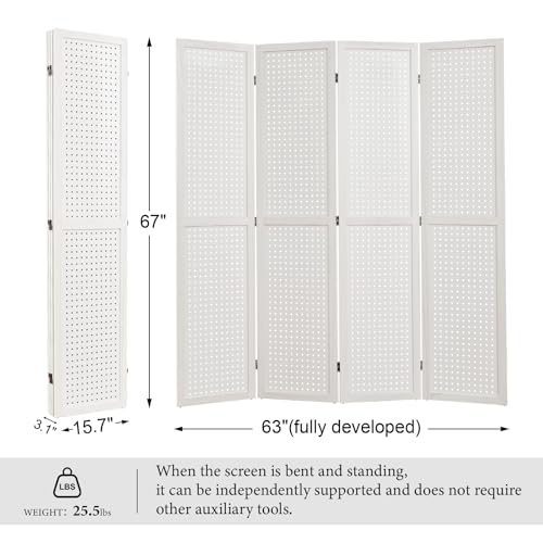 Freestanding Folding 4-Panel Pegboard Privacy Screen Q7732