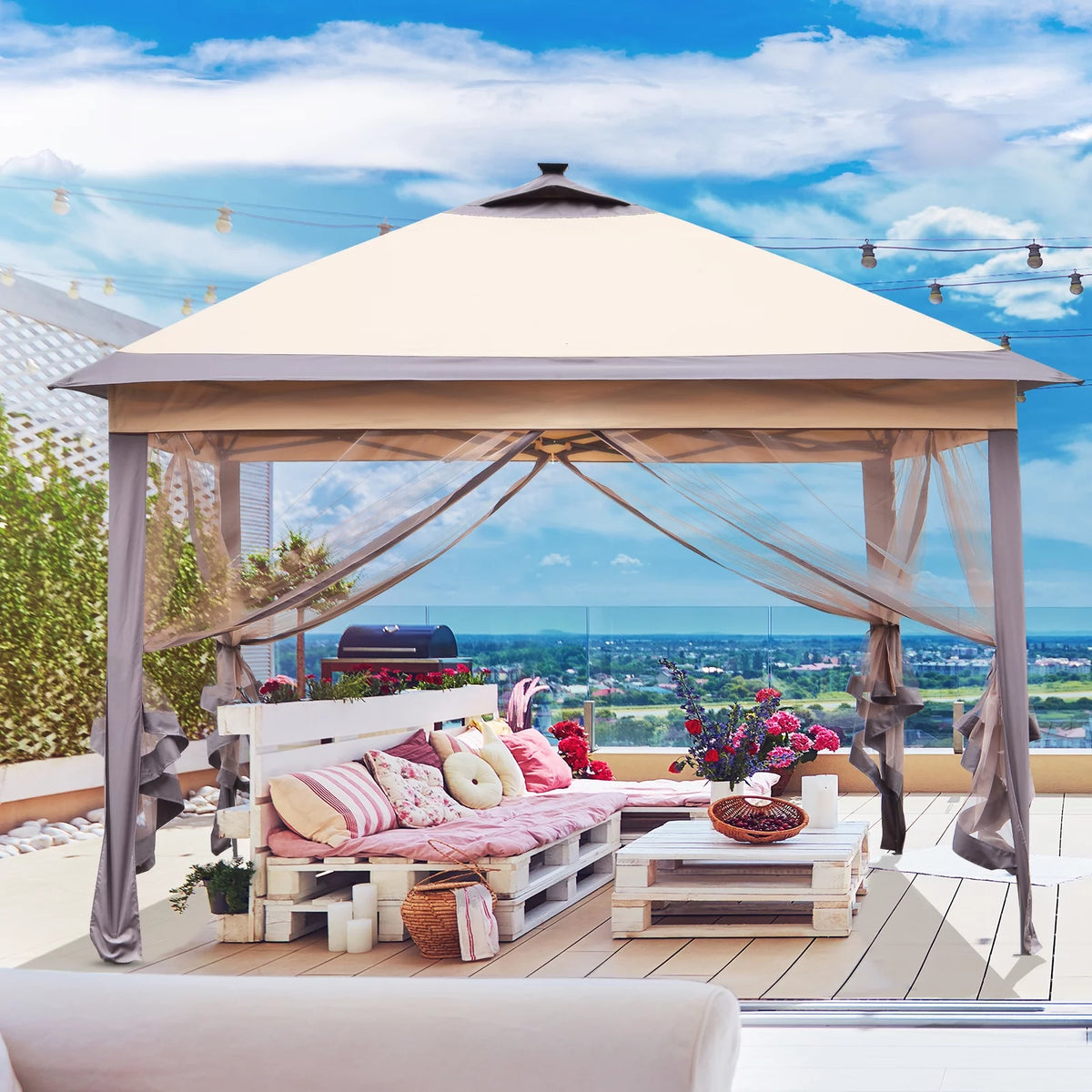 11 x 11 ft Pop up Gazebo Canopy with Mosquito Netting & Carrying Bag, Navy Blue A89841