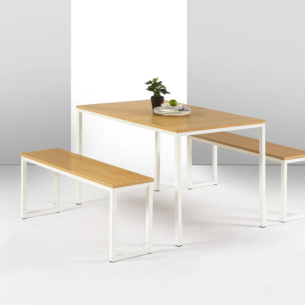 White Metal 3 Piece Dining Table with Benches Z42752