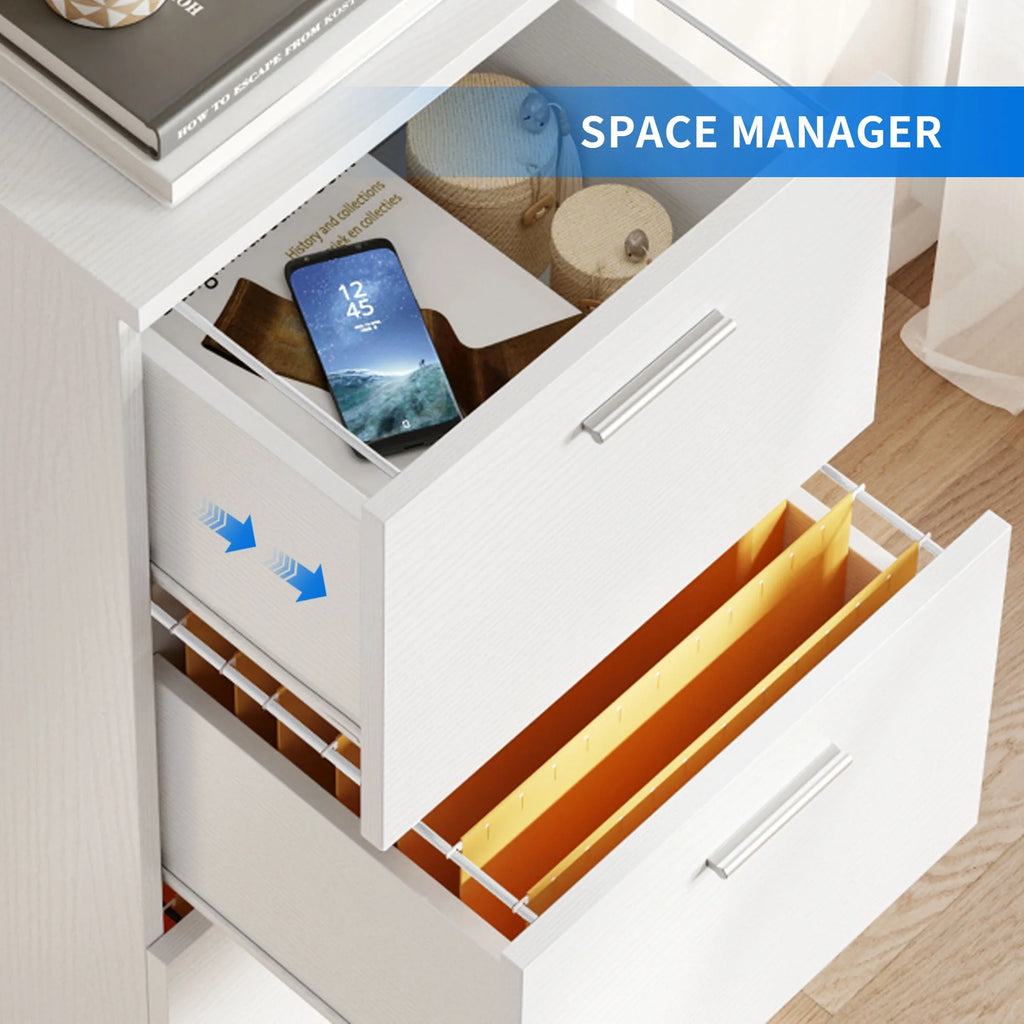 4 Drawer White Wood File Cabinet with Lock J9499