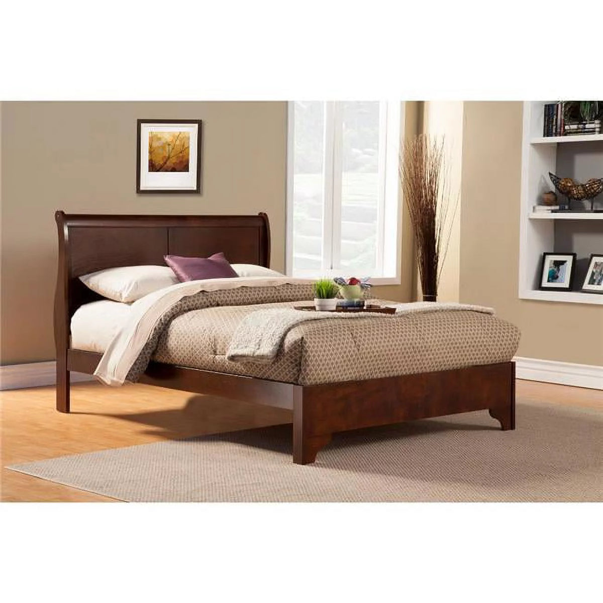 Full Size Low Footboard Sleigh Bed in Rubberwood Brown C8902