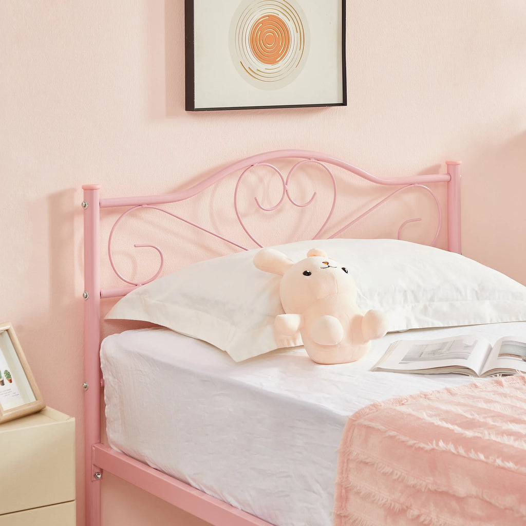 Set of 2 Twin Size White Metal Platform Bed Frame with Headboard W40442