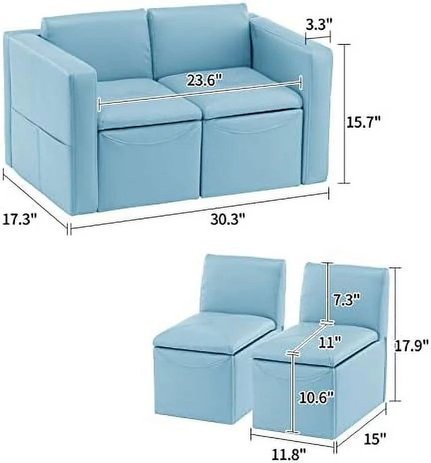 Kids 2-in-1 Double Set Sofa Convert to Table & 2 Chairs Leather Surface D67900