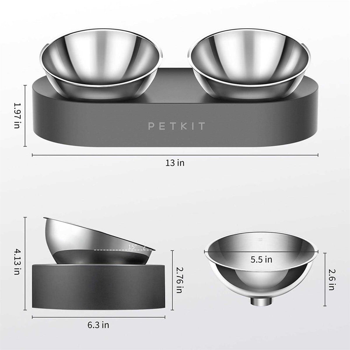 Raised Stainless Steel Dog Cat Food and Water Bowl I36734