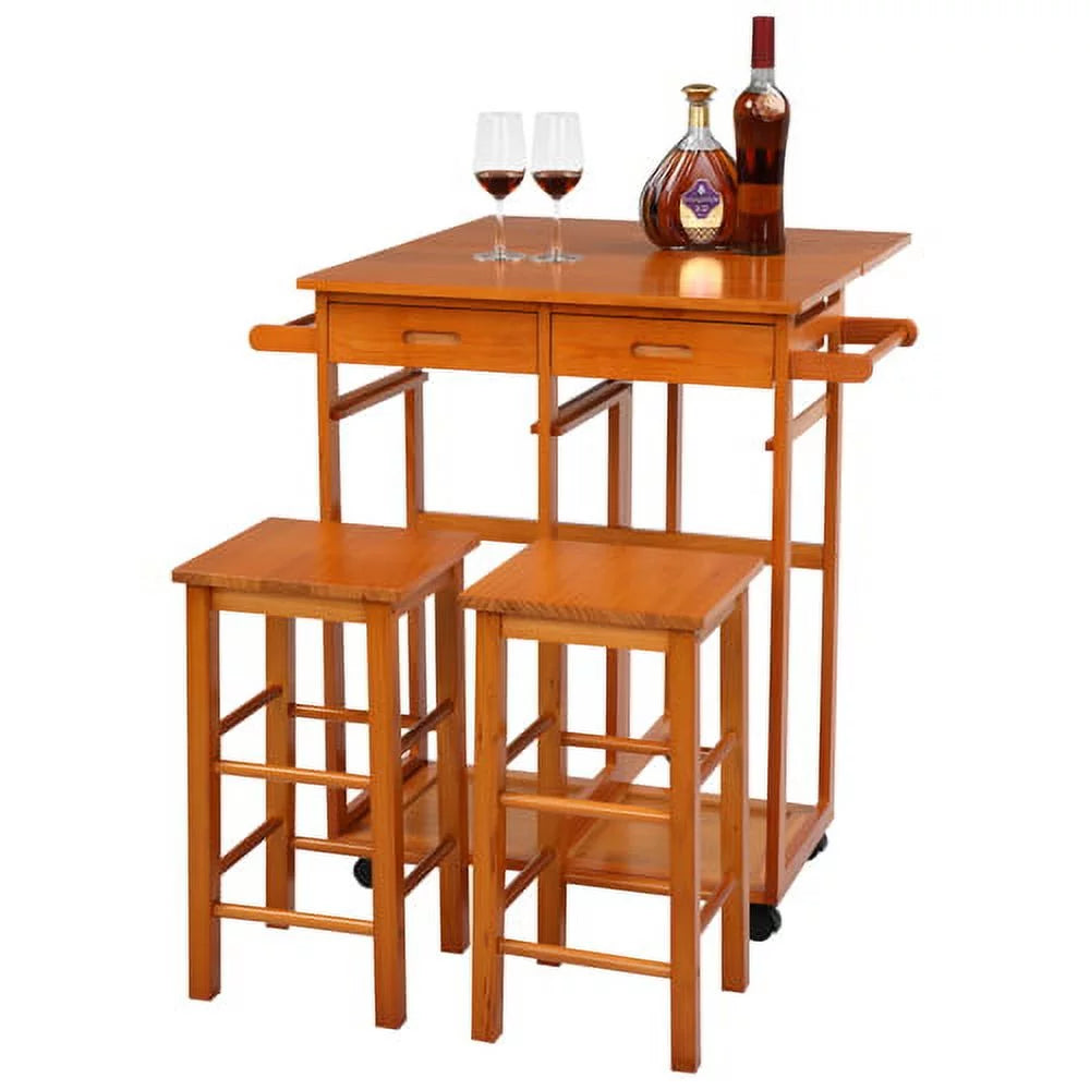 Solid Wood Foldable Kitchen Island with Stools Q848113