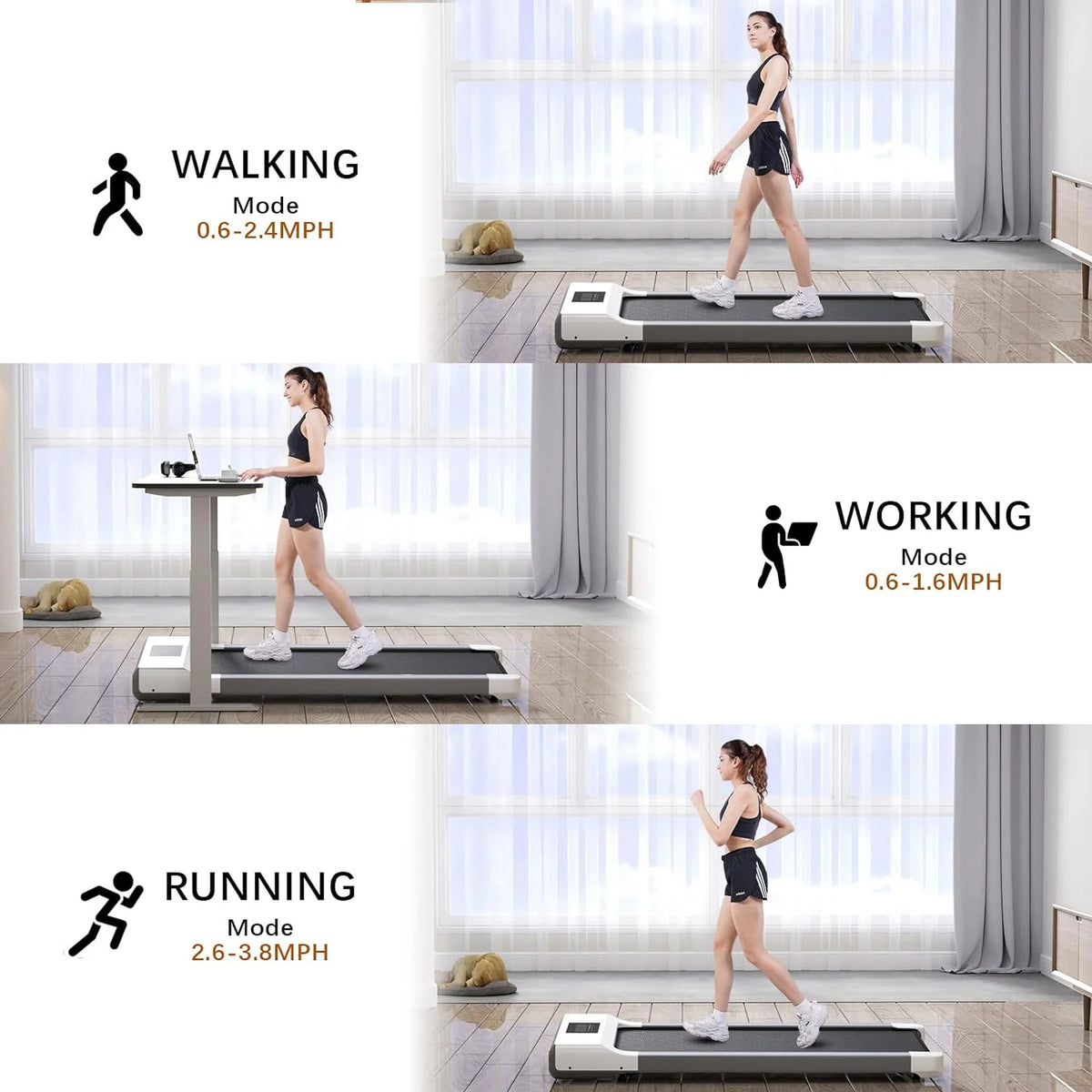 300lb 2.5HP Under Desk Treadmill with LED Display O5681