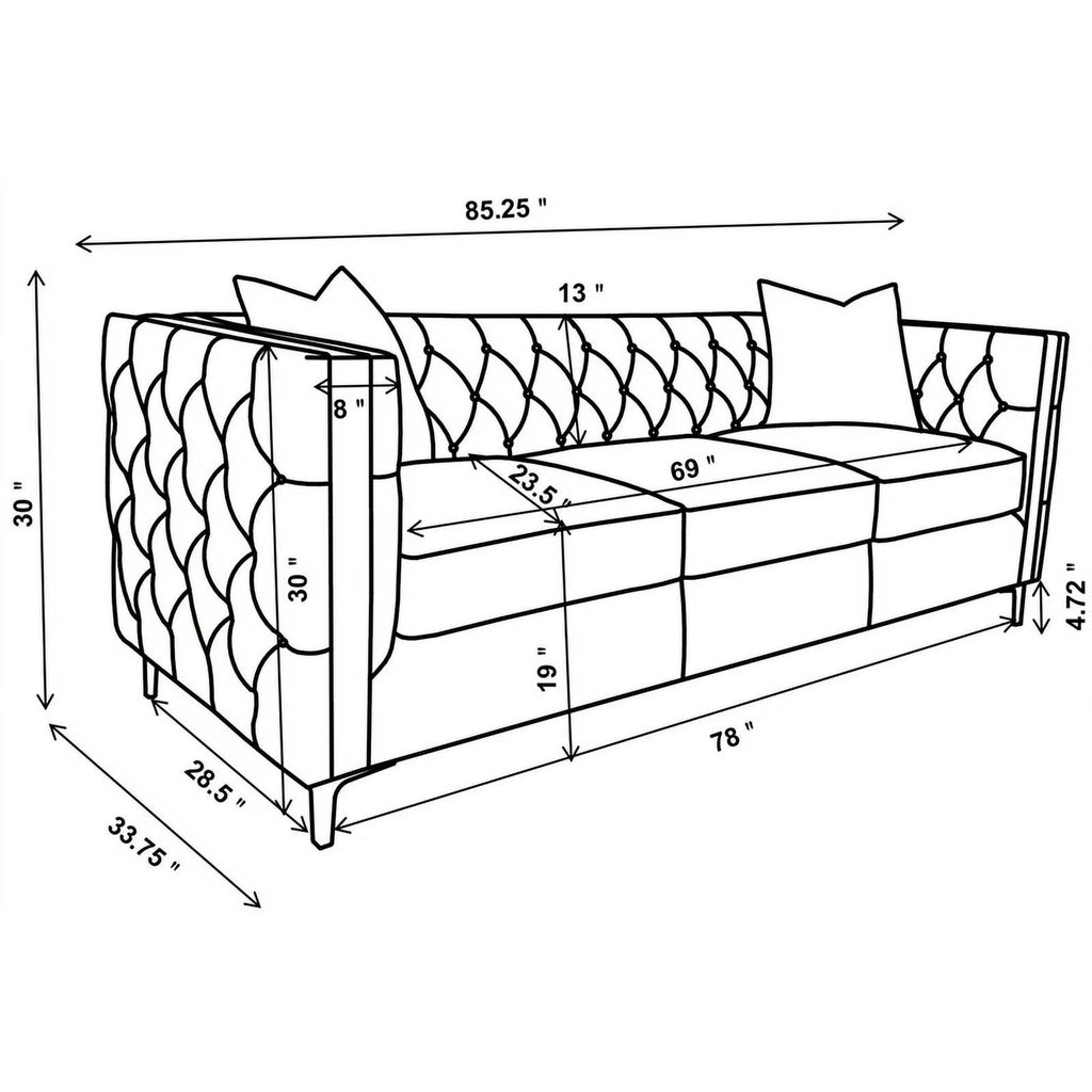 3-piece Velvet Tufted Tuxedo Arms Living Room Set P9635