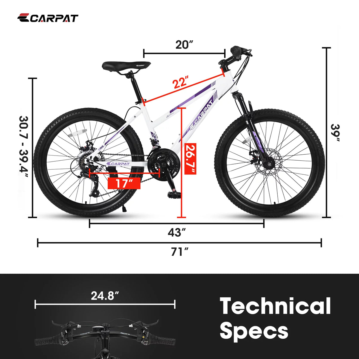 26 inch White Disc Brakes Mountain Bike J3102
