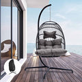 Egg Chair with Cushions, 350lbs Capacity Wicker Hanging Chair, Gray H54434