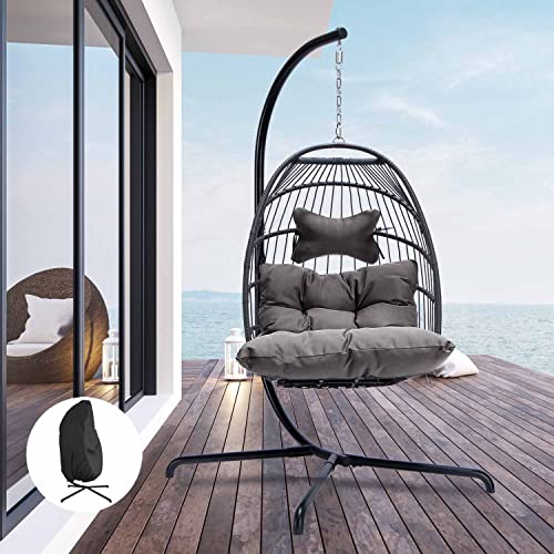 Egg Chair with Cushions, 350lbs Capacity Wicker Hanging Chair, Gray H54434