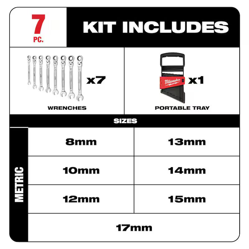 7-Piece Flex-Head Ratcheting Combination Wrench Set Metric F226