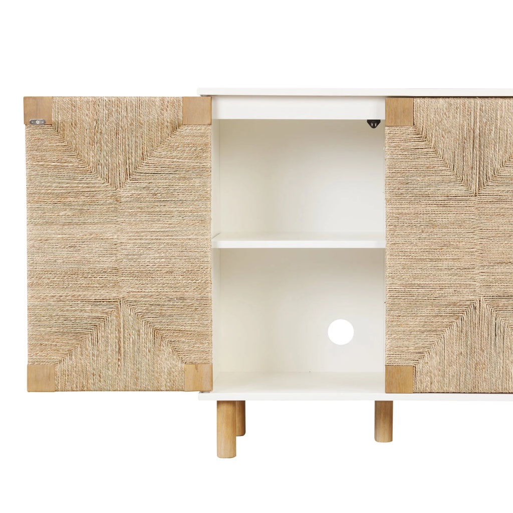 Natural Storage Cabinet with Adjustable Shelf and Seagrass Doors I3163