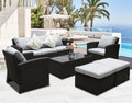 8 Pcs Wicker Patio Furniture Set with Coffee Table and Ottomans O922975