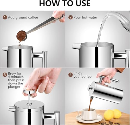 600ml Double-Wall Insulated Stainless Steel French Press B475592