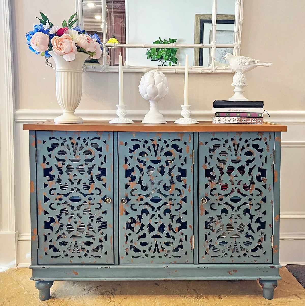 3-Door Hollow Carving Accent Cabinet B6657
