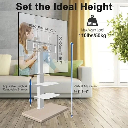 White Height Adjustable Swivel TV Floor Stand for 32-75 inch TVs S90910