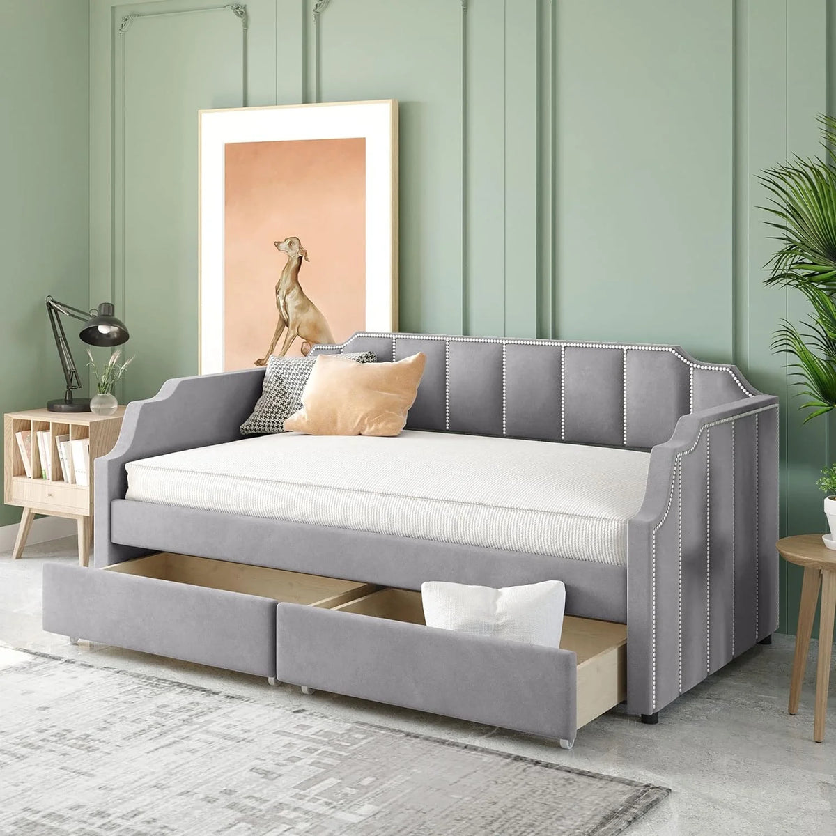 Gray Upholstered Daybed with Drawers F553429
