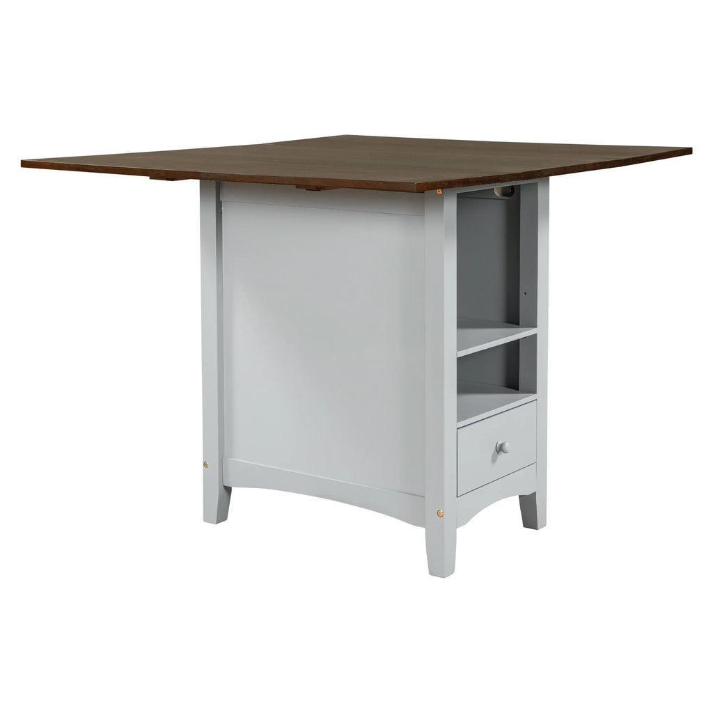 Farmhouse Wood 5-Piece Counter Height Dining Table Set with Drop Leaf F88777