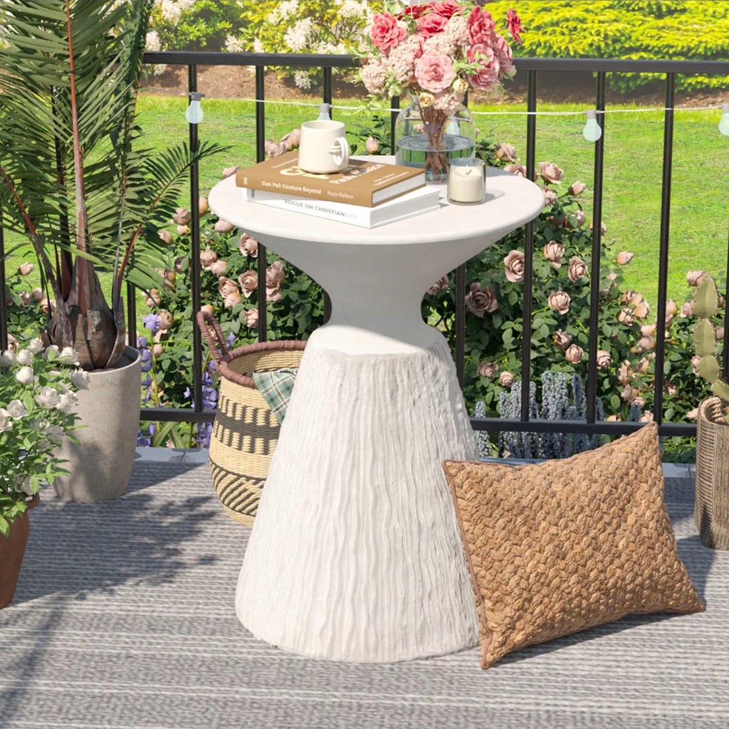 White Round Concrete Side Table T22492