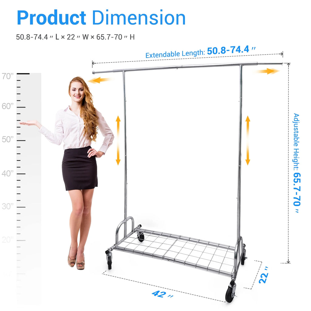 Heavy Duty Metal Clothes Rack with Wheels & Shelves B2765