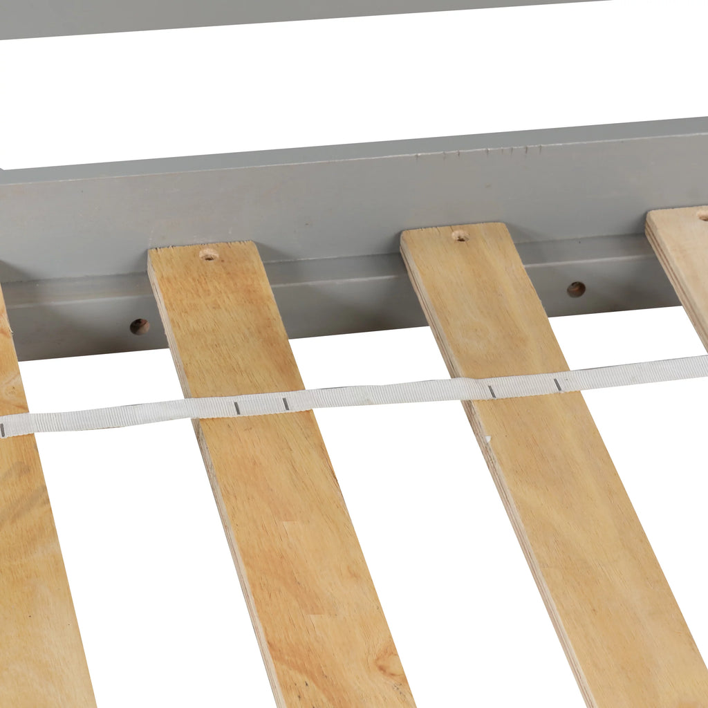 Gray Wood Low Loft Bed Frame with Storage and Stairs U876382