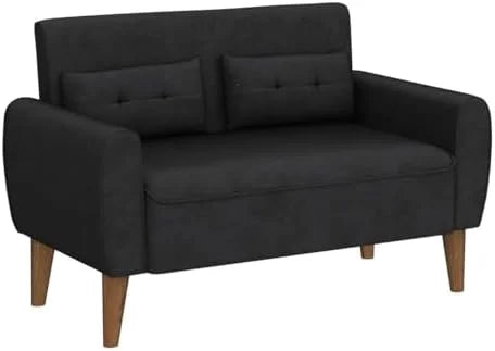 47" Linen Fabric Tufted Loveseat Sofa with Wood Legs S858