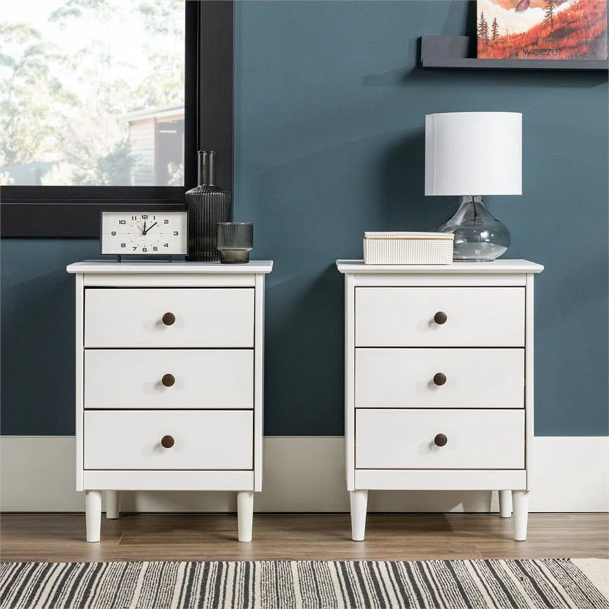 White Set of 2 Solid Wood Nightstand X3408