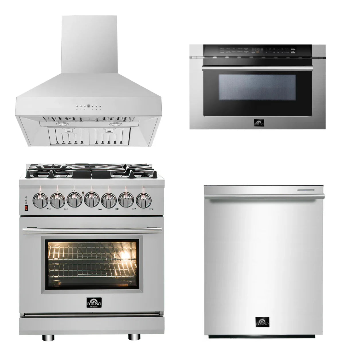 30 Dual Fuel Range, Range Hood, Dishwasher, Microwave Drawer H13856