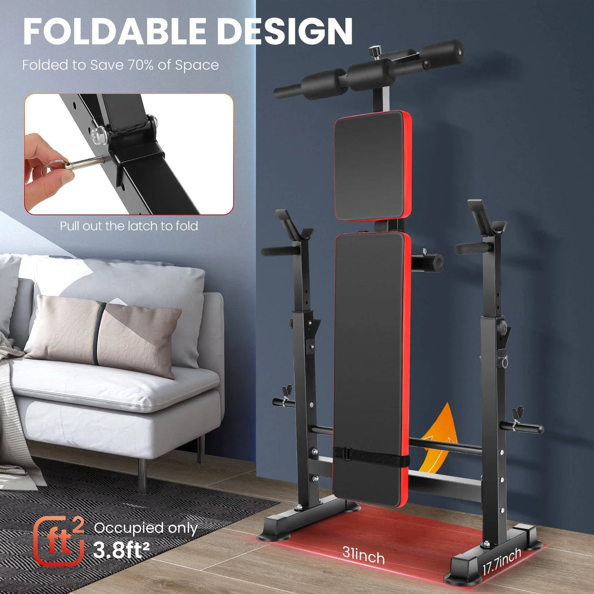 Adjustable Weight Bench Set with Barbell Rack W30780