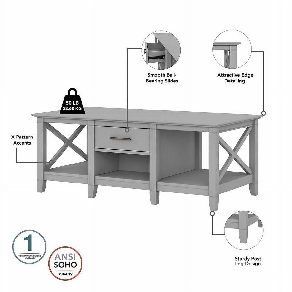 Modern Engineered Wood Coffee Table with Storage in Gray L465