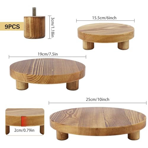 3PCS Round Brown Wooden Plant Stands K197