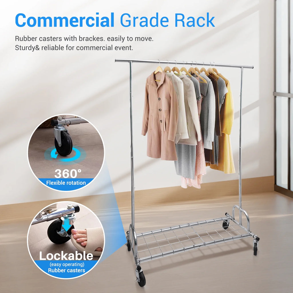 Heavy Duty Metal Clothes Rack with Wheels & Shelves B2765