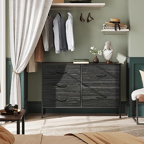 Charcoal Black 5 Drawer Fabric Dresser A984