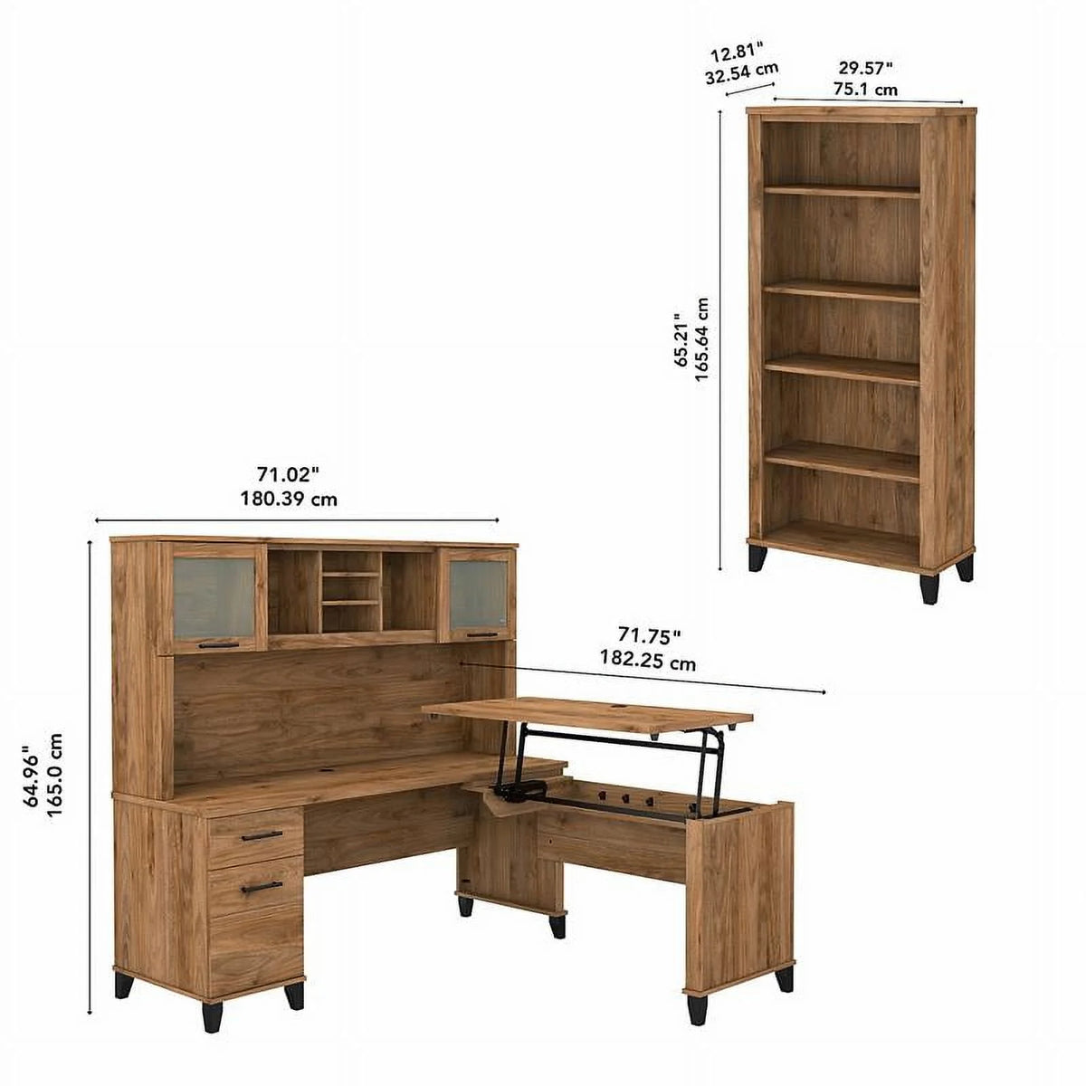 Engineered Wood Sit to Stand Desk Set with Bookcase R24249