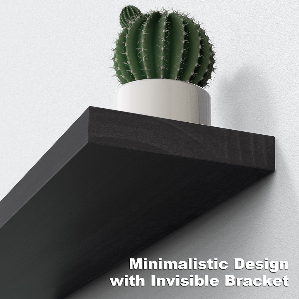 16 inch Black Wood Floating Shelves Set of 3 A41966