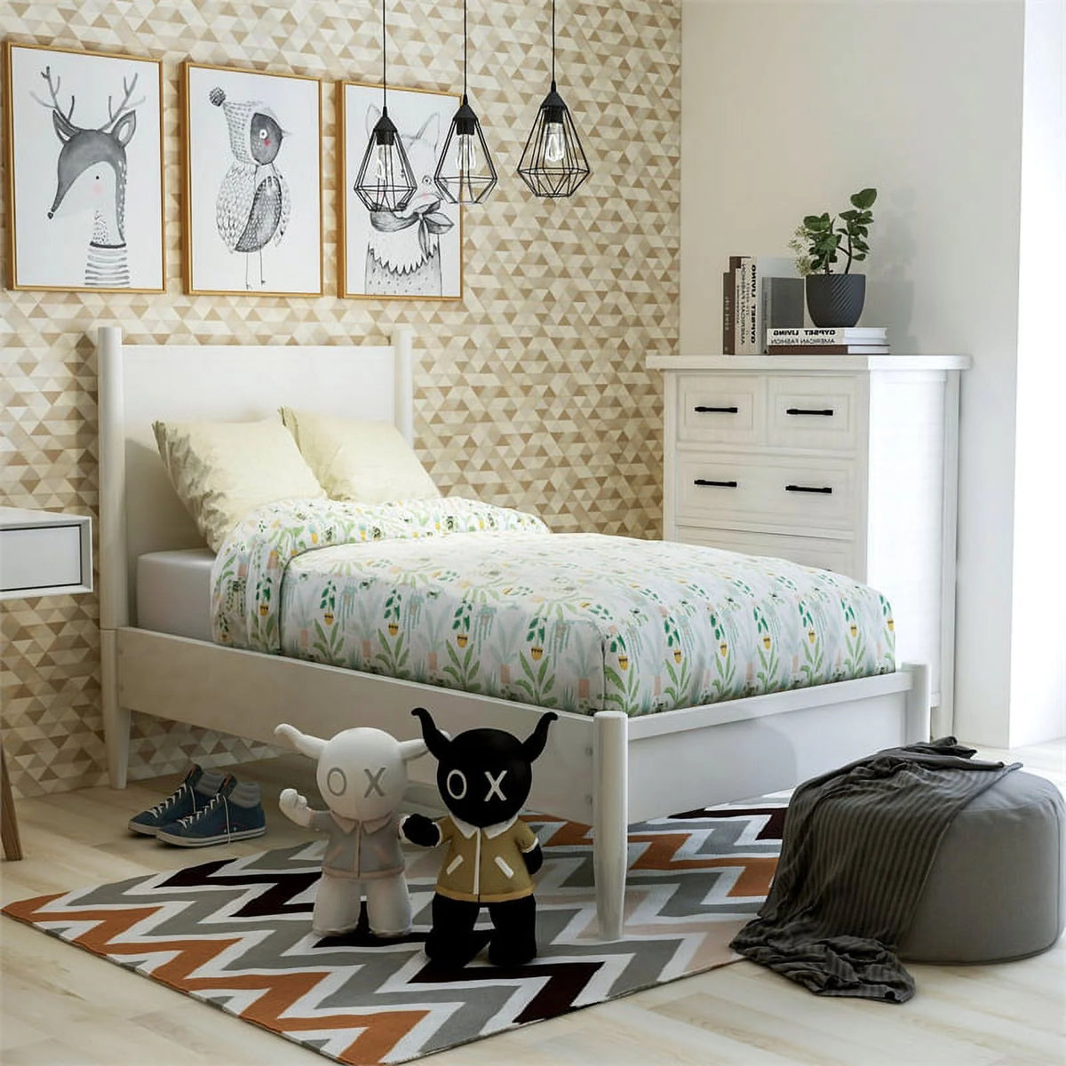 White Twin Platform Bed with Memory Foam Mattress W489