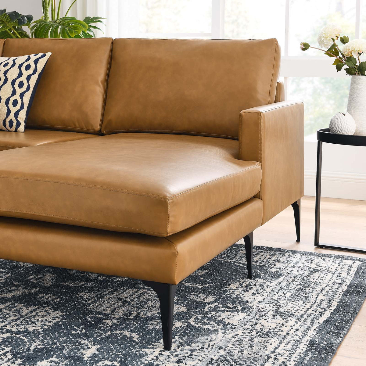Tan Vegan Leather Right-Facing Sectional Sofa P42168