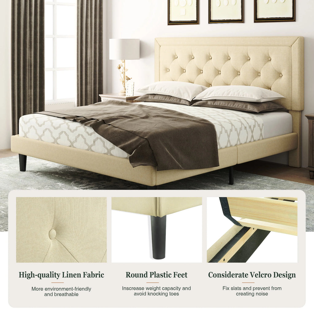 Queen Size Dark Grey Upholstered Platform Bed Frame M3466