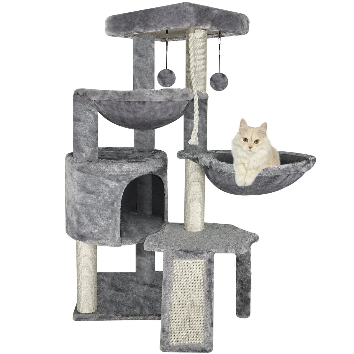 Grey Cat Tree with Scratching Posts and Hammocks E3617