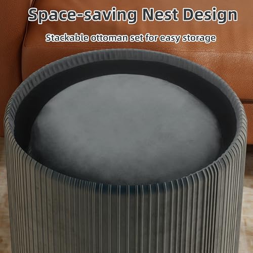 Round Storage Ottoman Set of 2 Velvet Grey M43773