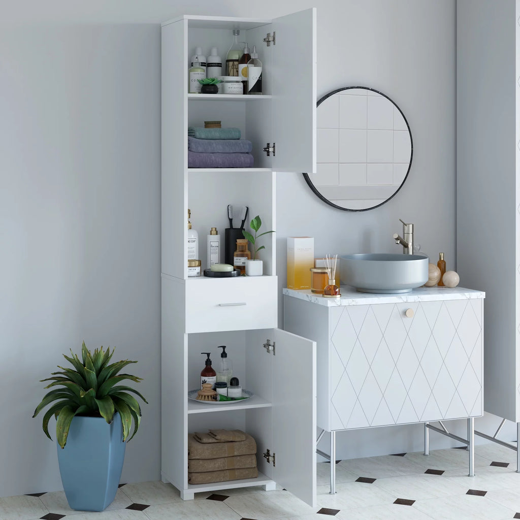 White Wood Cabinet with Doors and Shelves A774035