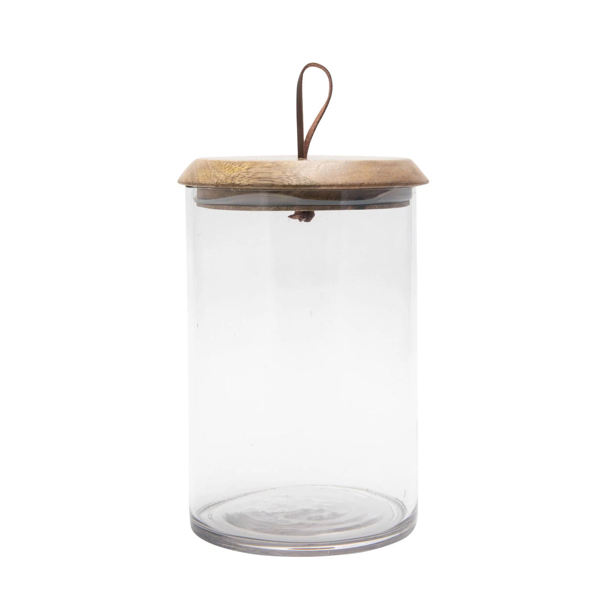 5.25" Clear Cylindrical Glass Jar with Mango Wood I8048