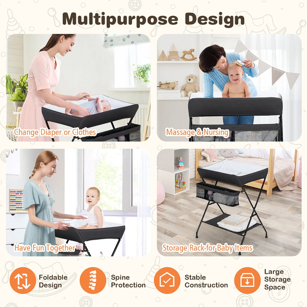 Folding Baby Changing Table with Storage Black B534197