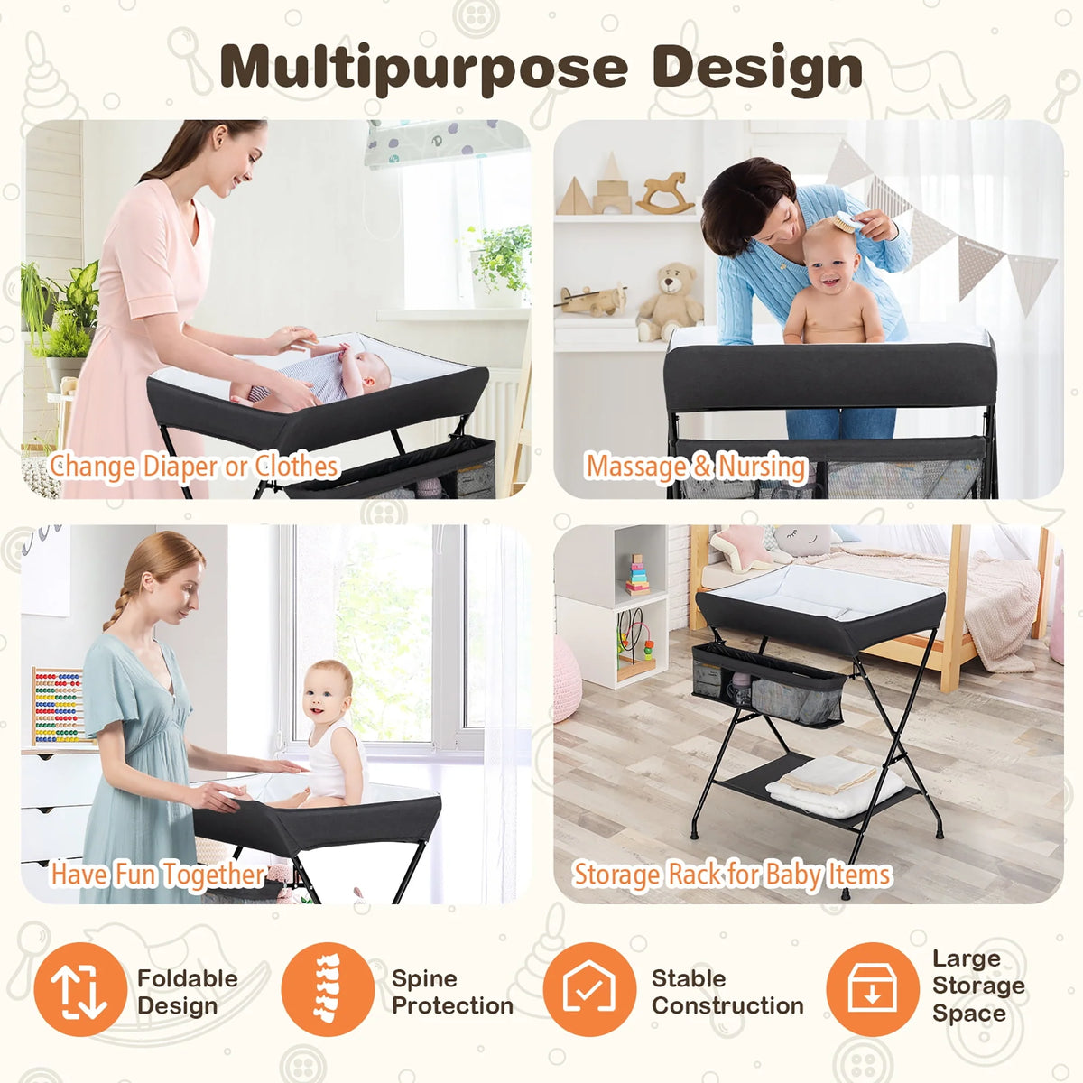 Folding Baby Changing Table with Storage Black B534197