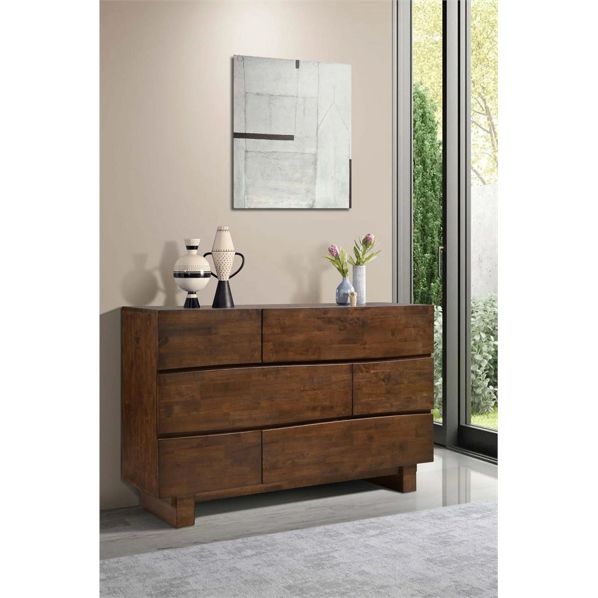 6 Drawer Modern Wood Rectangular Dresser in Dark Brown A12187