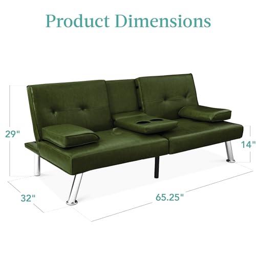 Blue Faux Leather Convertible Futon Sofa Bed S96313