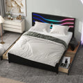 Queen Size Platform Bed with LED Light and 4 Storage Drawers L9191