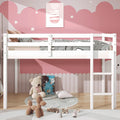 White Twin Size Solid Wood Loft Bed with 14 Wooden Slats I34135